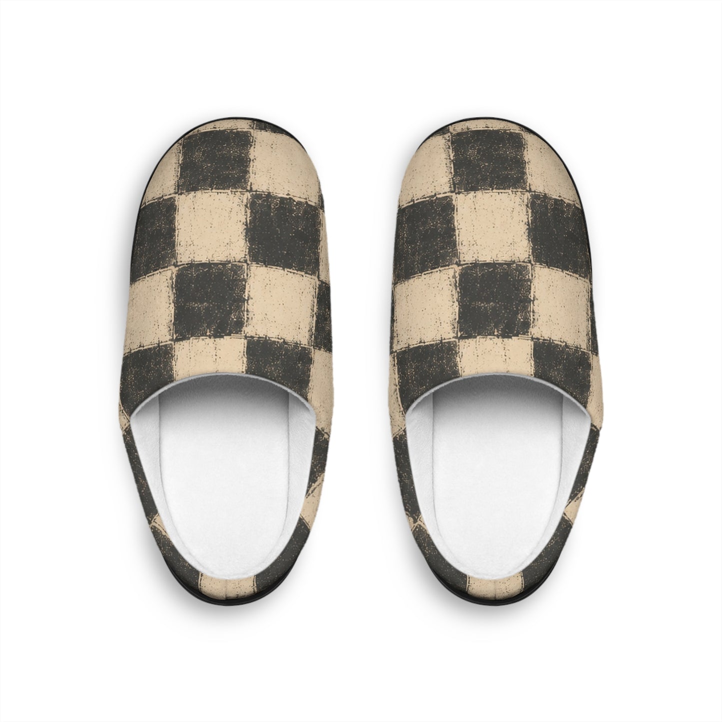 Vintage Hide-Away™ Brushed Checker Slippers — Charcoal + Oat