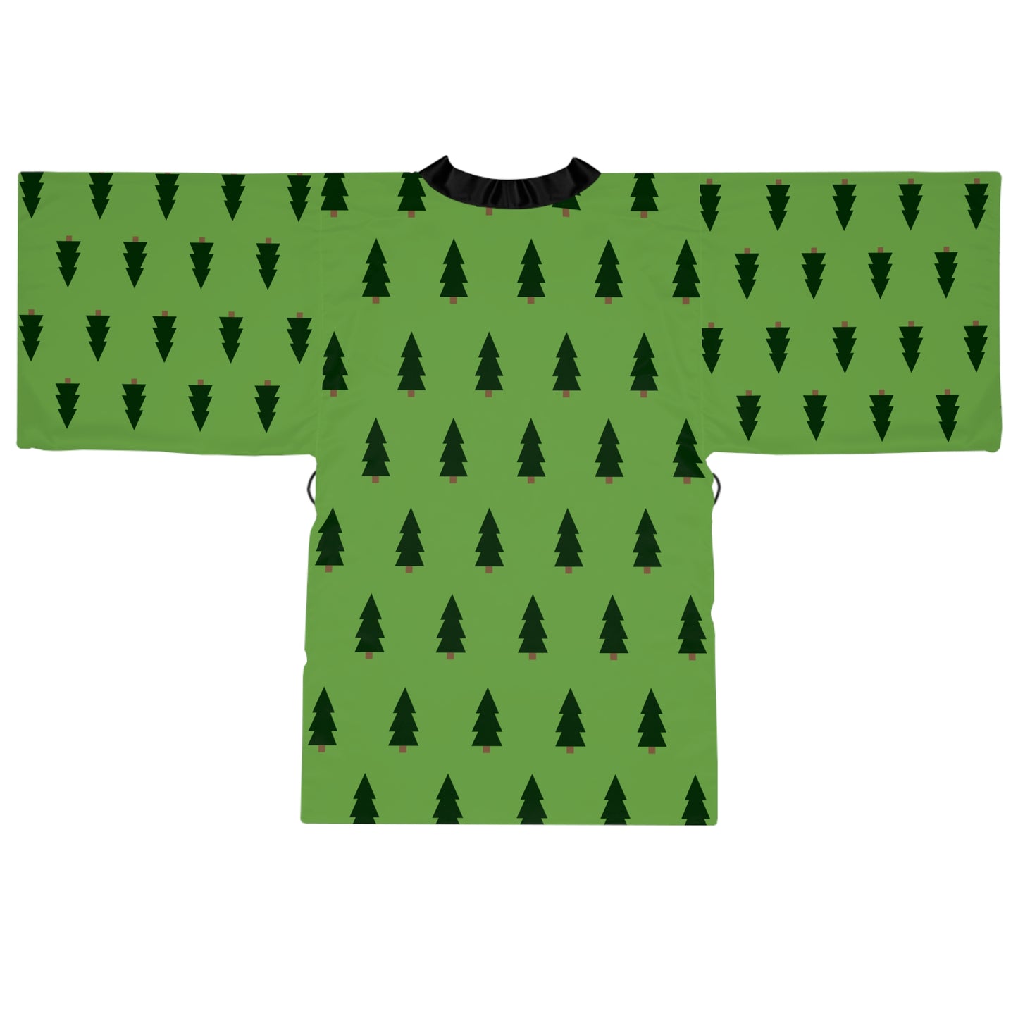 Evergreen Dreams Christmas Robe – Green Holiday Robe with Black Christmas Tree Print by Hula Girls Hideaway