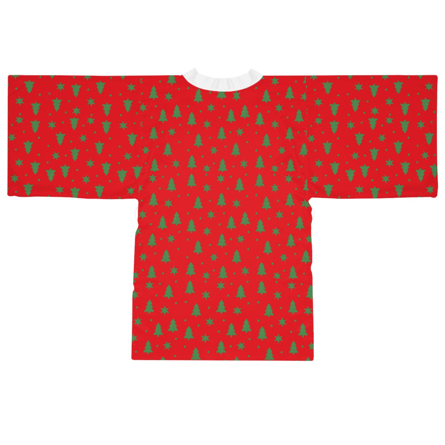 Merry & Bright Christmas Robe – Red Holiday Robe with Green Tree Print by Hula Girls Hideaway