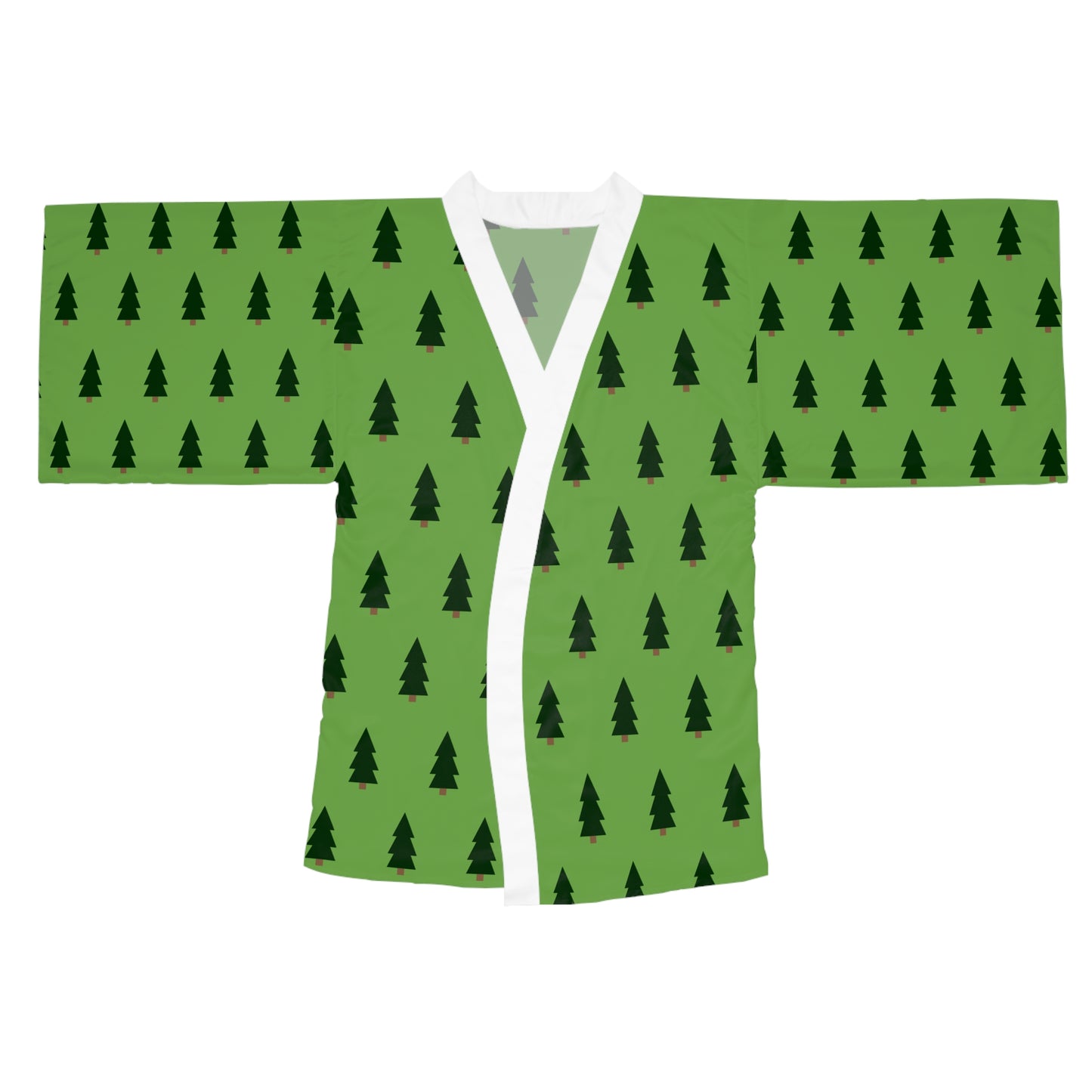 Evergreen Dreams Christmas Robe – Green Holiday Robe with Black Christmas Tree Print by Hula Girls Hideaway
