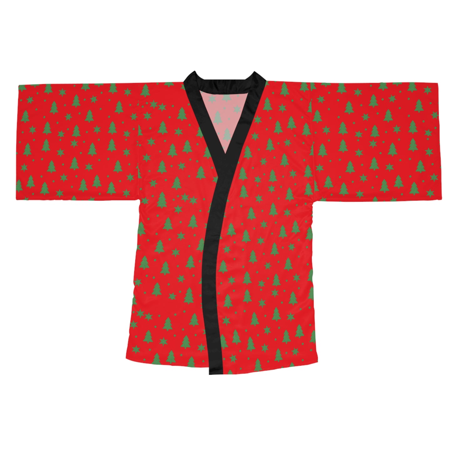 Merry & Bright Christmas Robe – Red Holiday Robe with Green Tree Print by Hula Girls Hideaway