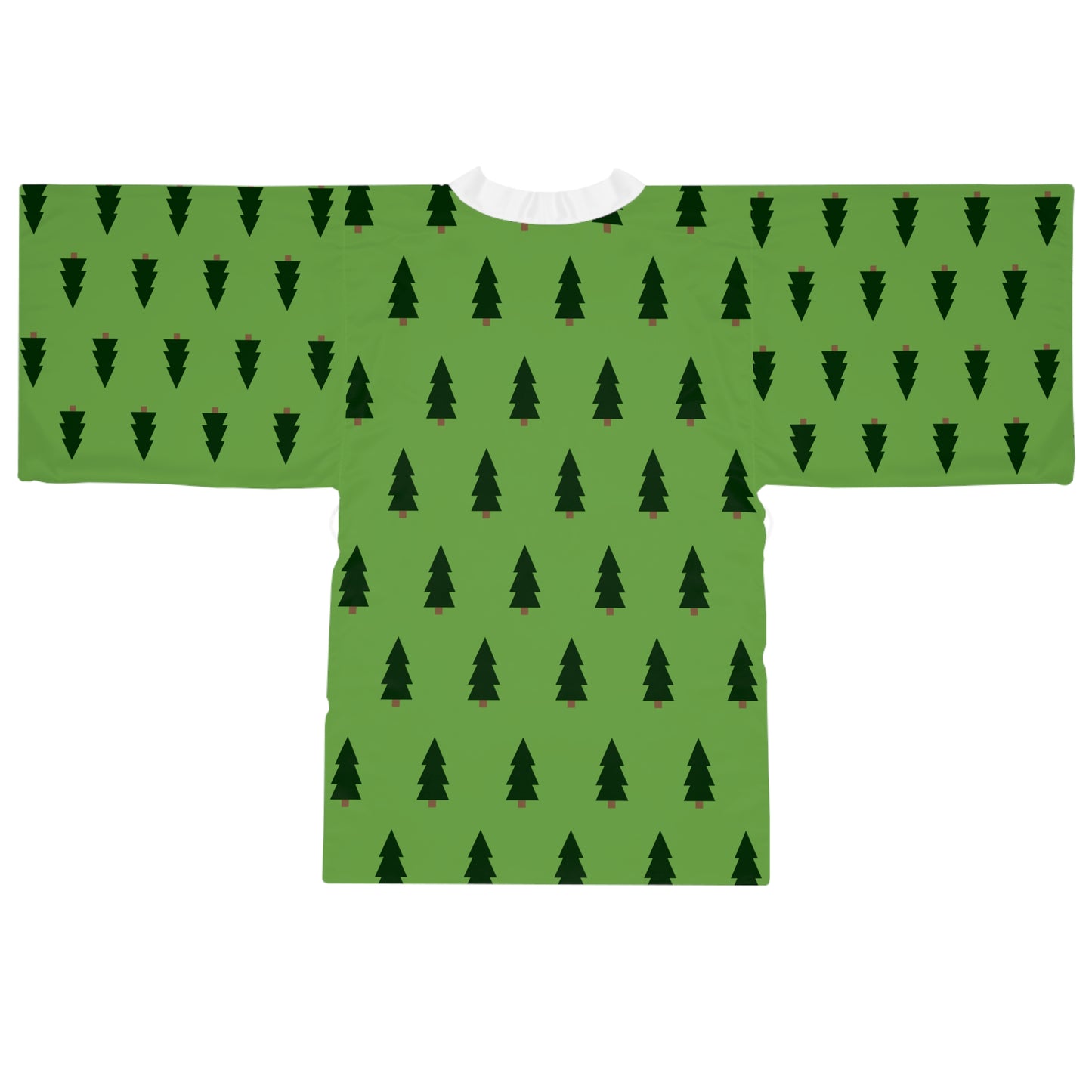 Evergreen Dreams Christmas Robe – Green Holiday Robe with Black Christmas Tree Print by Hula Girls Hideaway