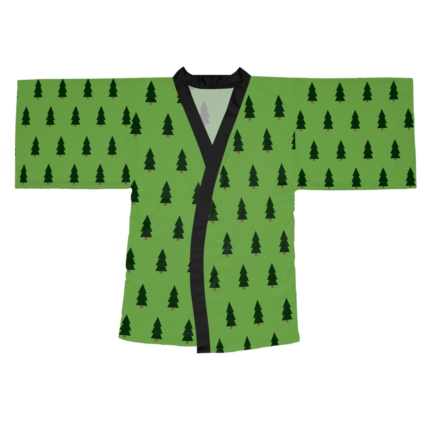 Evergreen Dreams Christmas Robe – Green Holiday Robe with Black Christmas Tree Print by Hula Girls Hideaway