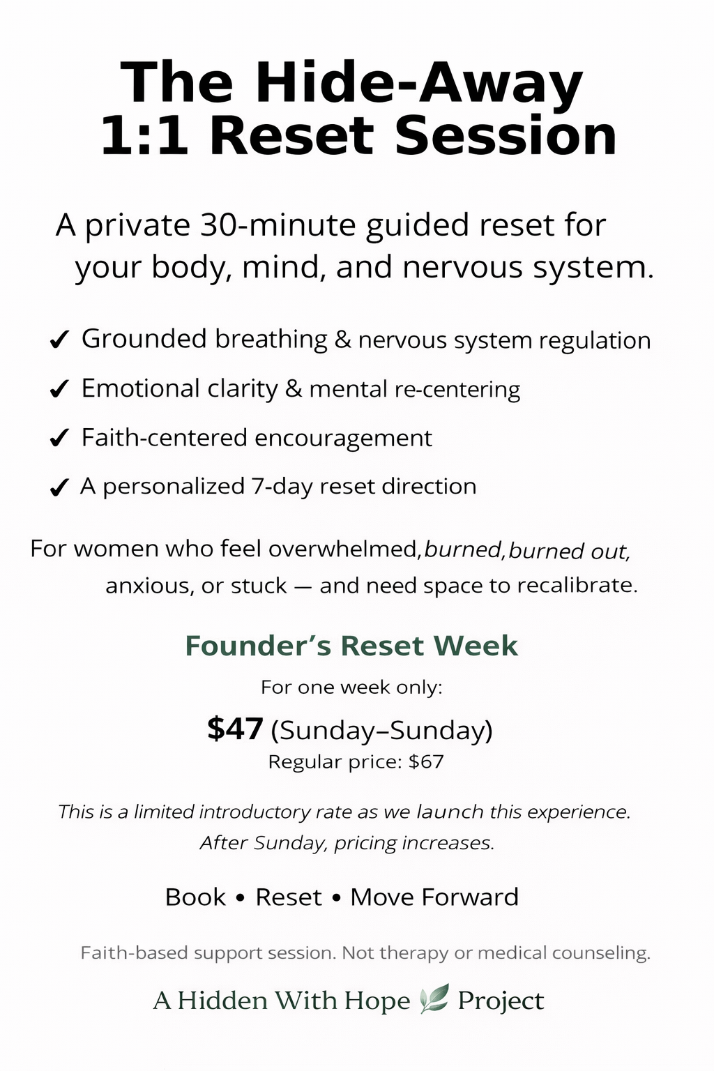 The Hide-Away™ 1:1 Reset Session for Women | 30-Minute Nervous System & Emotional Clarity Coaching