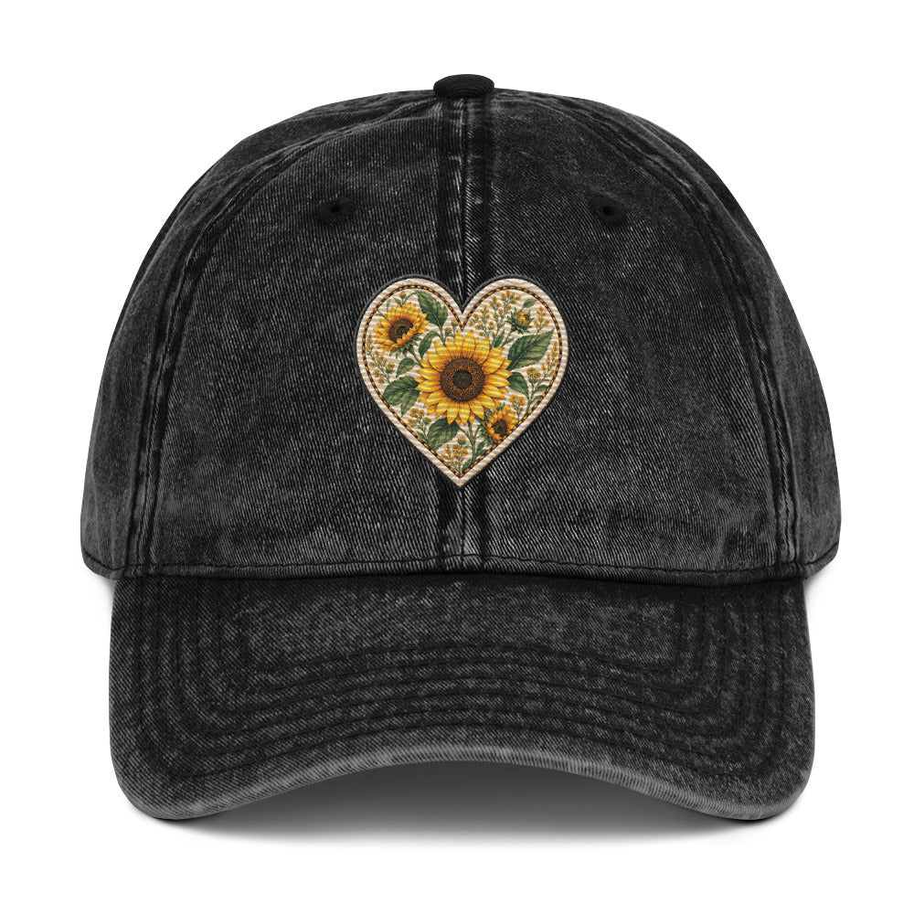 Signature Heart Collection™ Vintage Embroidered Cap — Sunflower Heart