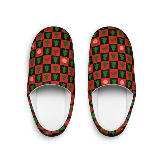 Holiday Hearth Christmas Slippers – Red & Black Plaid Women’s Holiday Shoes by Hula Girls Hideaway