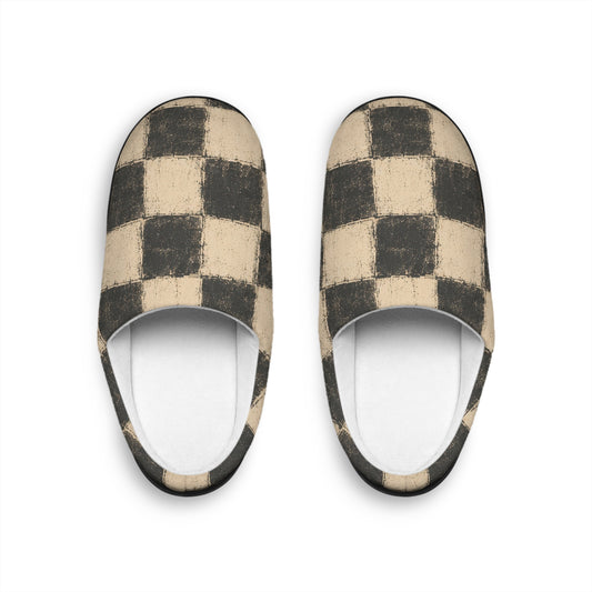 Vintage Hide-Away™ Brushed Checker Indoor Slippers — Charcoal + Oat