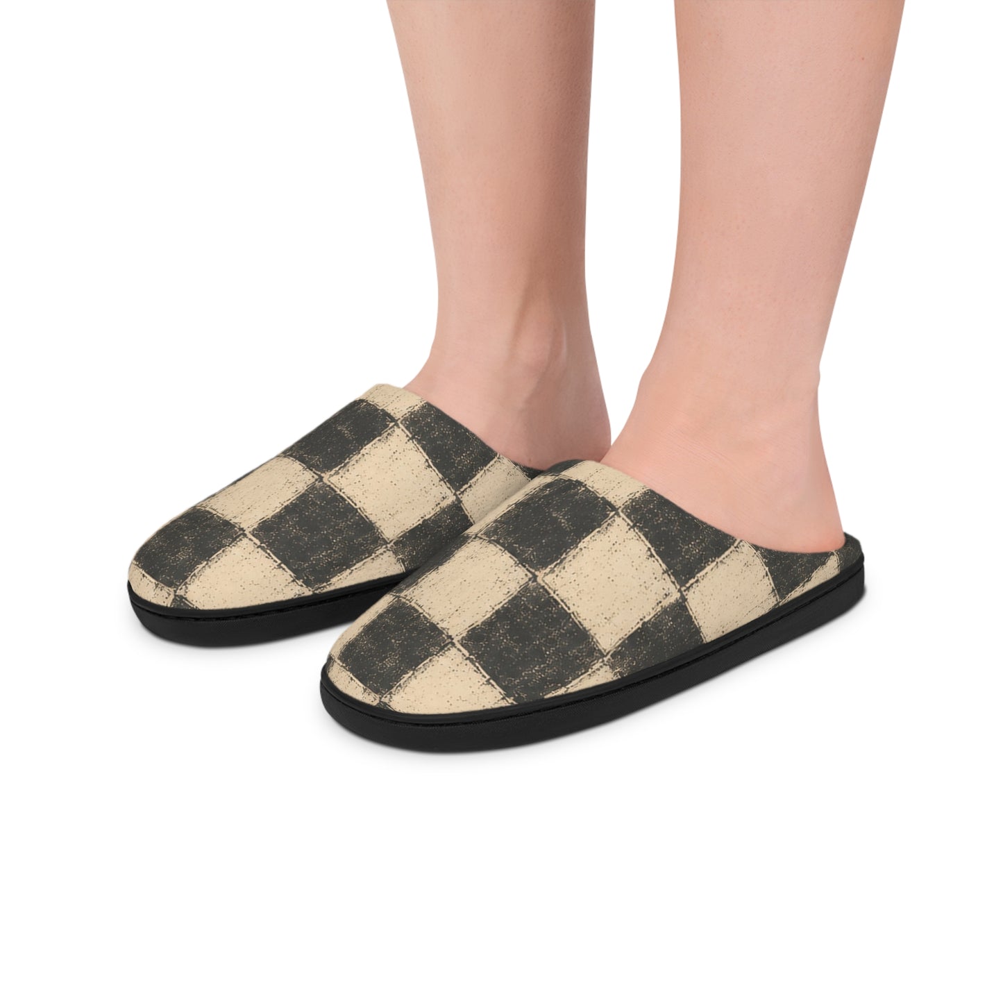 Vintage Hide-Away™ Brushed Checker Slippers — Charcoal + Oat
