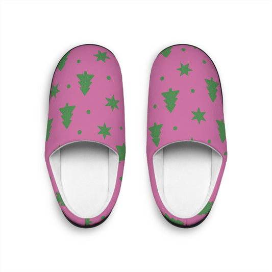Sugarplum Christmas Slippers – Purple Pink Christmas Tree Women’s Holiday Shoes by Hula Girls Hideaway
