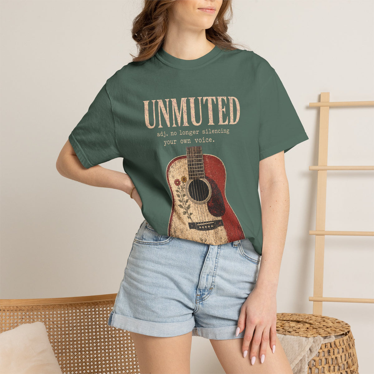 Vintage Hide-Away™ Unmuted Guitar Garment-Dyed Tee — Blue Spruce