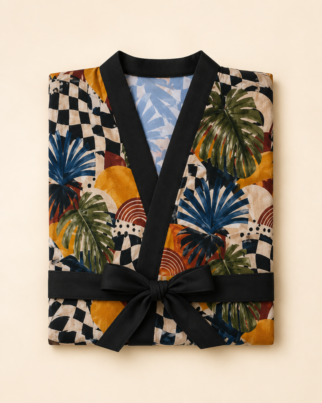 Vintage Hide-Away Palm Frequency Kimono Robe folded view